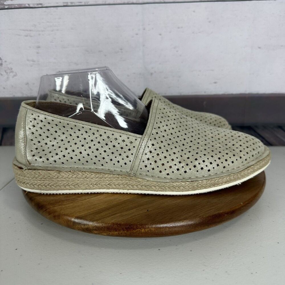 Trask Shoe Womens 9.5 M Paige Espadrilled Jute Metallic Suede Perforated Shimmer